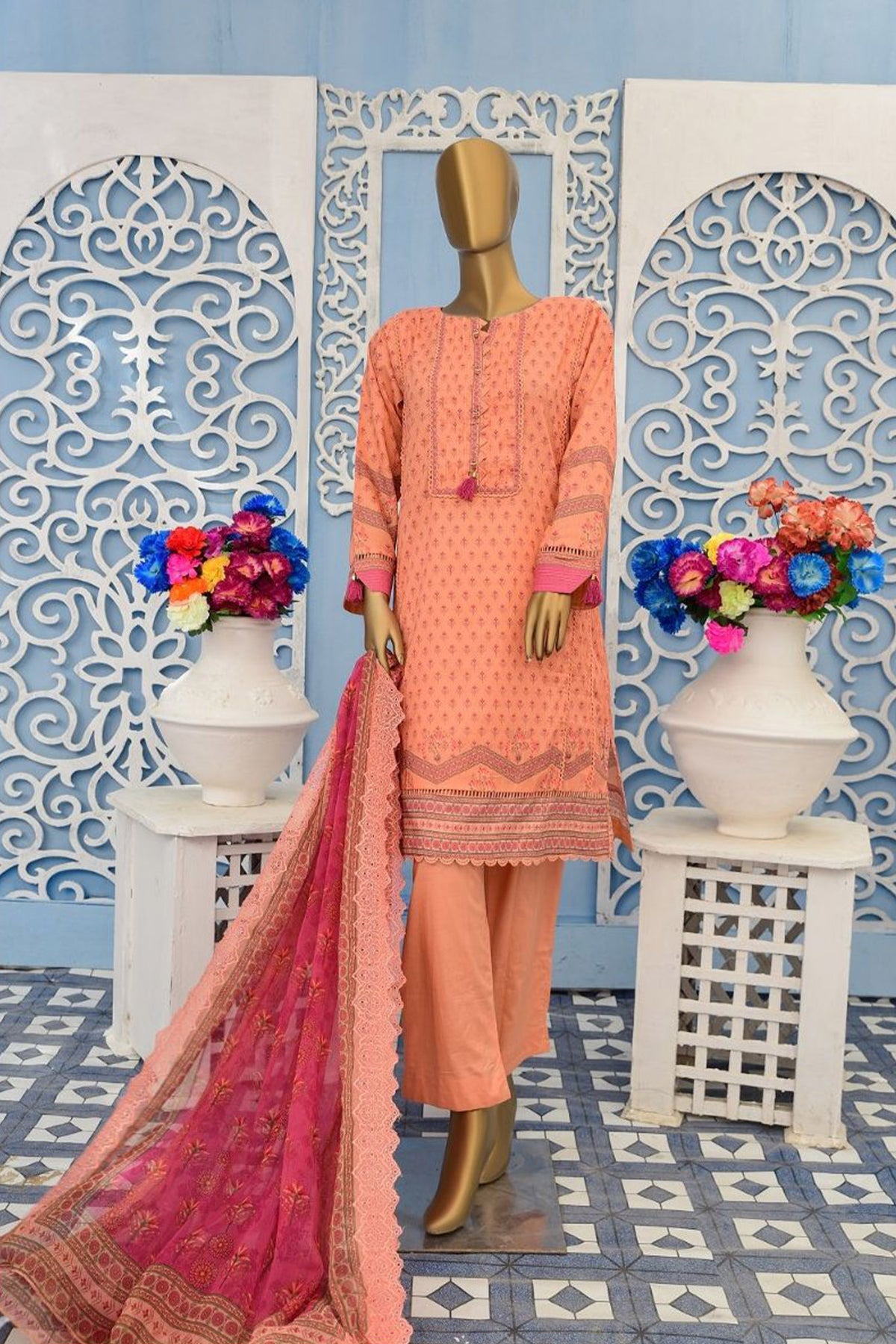Sada Bahar Stitched 3 Piece Printed Lawn Collection'2022-ST-1806-Peach