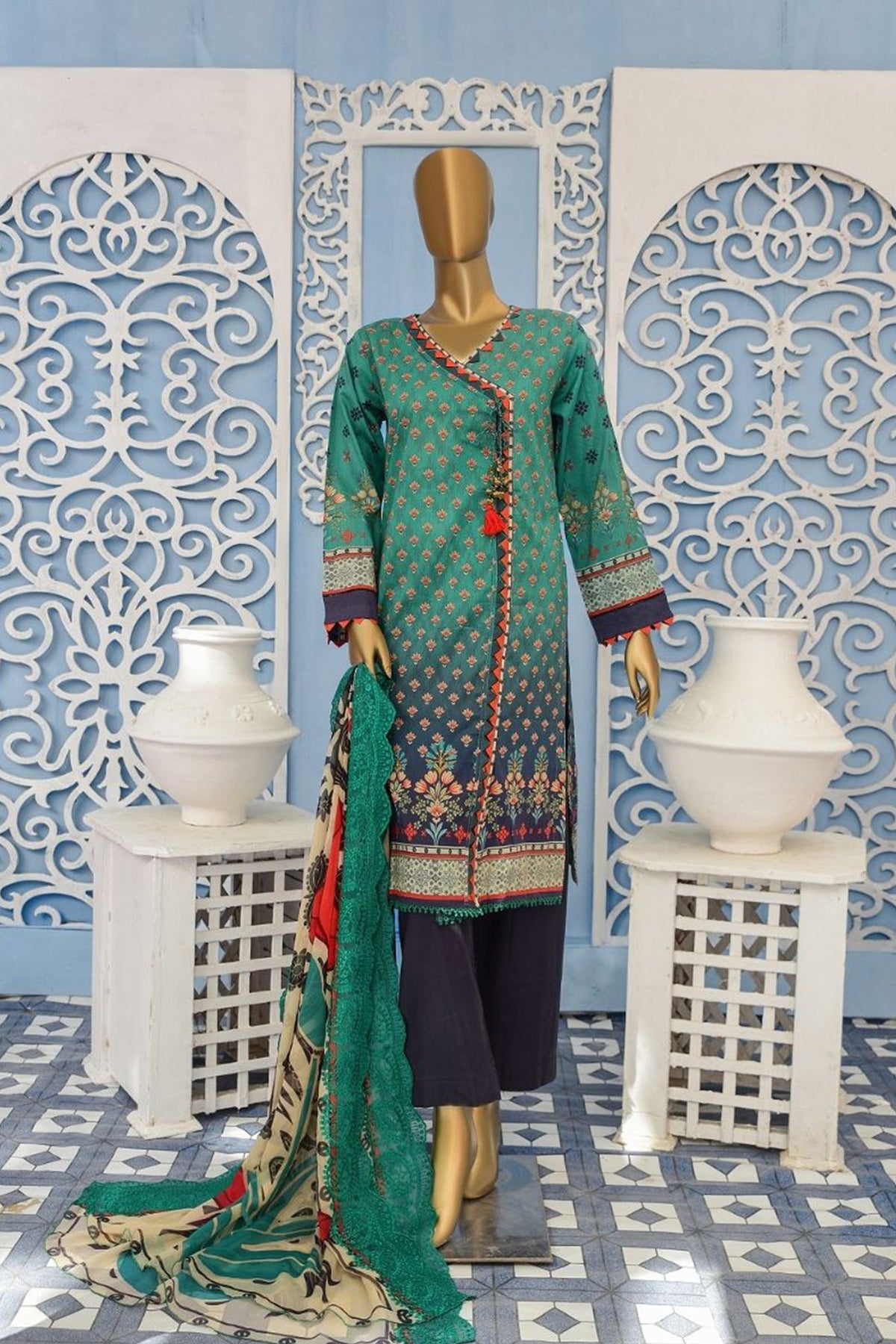 Sada Bahar Stitched 3 Piece Printed Lawn Collection'2022-ST-1807-Green