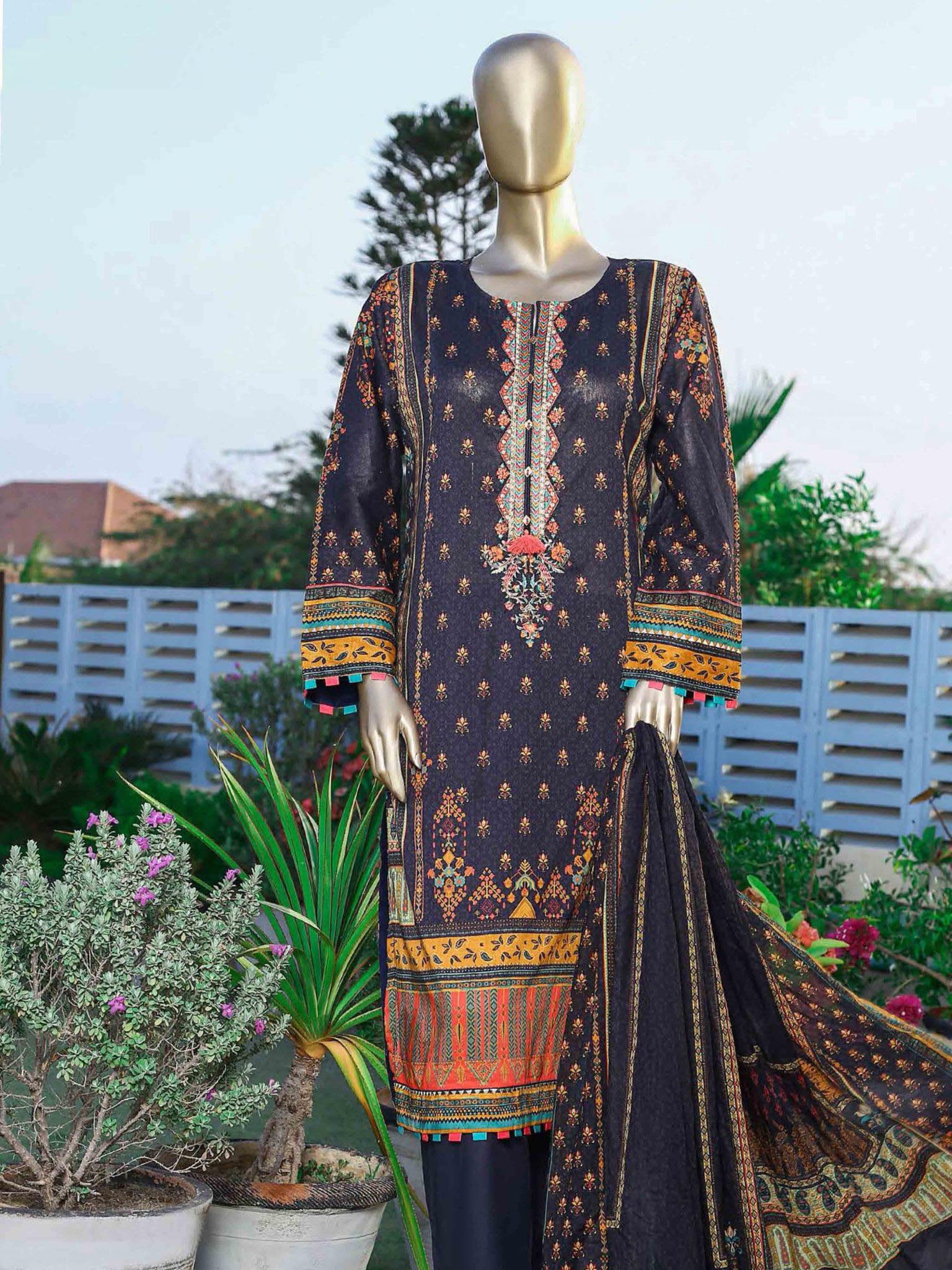 Sada Bahar Stitched 3 Piece Embroidered Lawn Collection’2021-ST-1901-Black