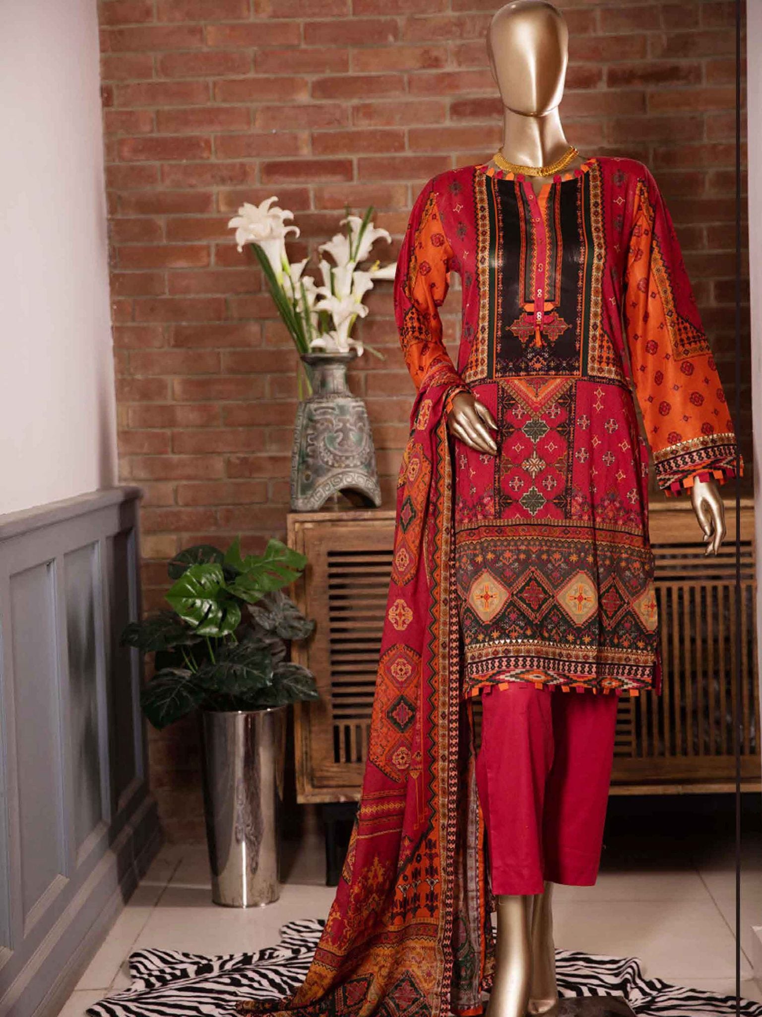 Sada Bahar Stitched Festive 3 Piece Printed Lawn Collection’2021-ST-4848-Red