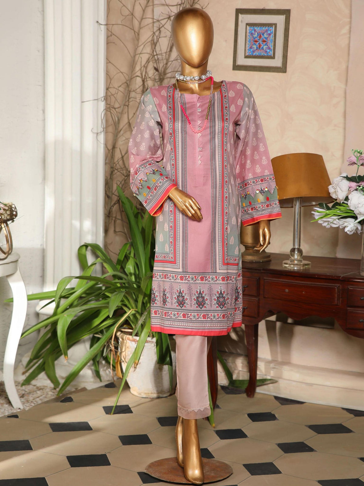 Sada Bahar Stitched Printed Lawn Kurti Vol-19 Collection’2021-ST-594-Pink
