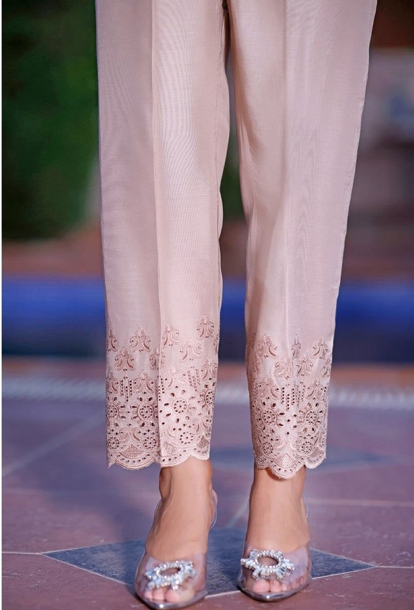 3368White Embroidered Trouser Stitched  Motifz