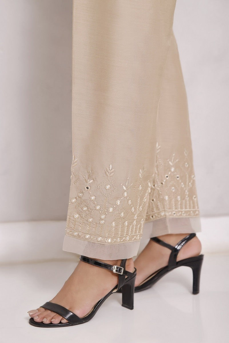 Iris by Sada Bahar Stitched Mirror Work Cotton Silk Trouser Collection'2021-TME-01-Fawn