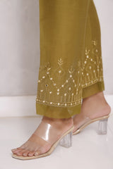 Iris by Sada Bahar Stitched Mirror Work Cotton Silk Trouser Collection'2021-TME-01-Mehandi