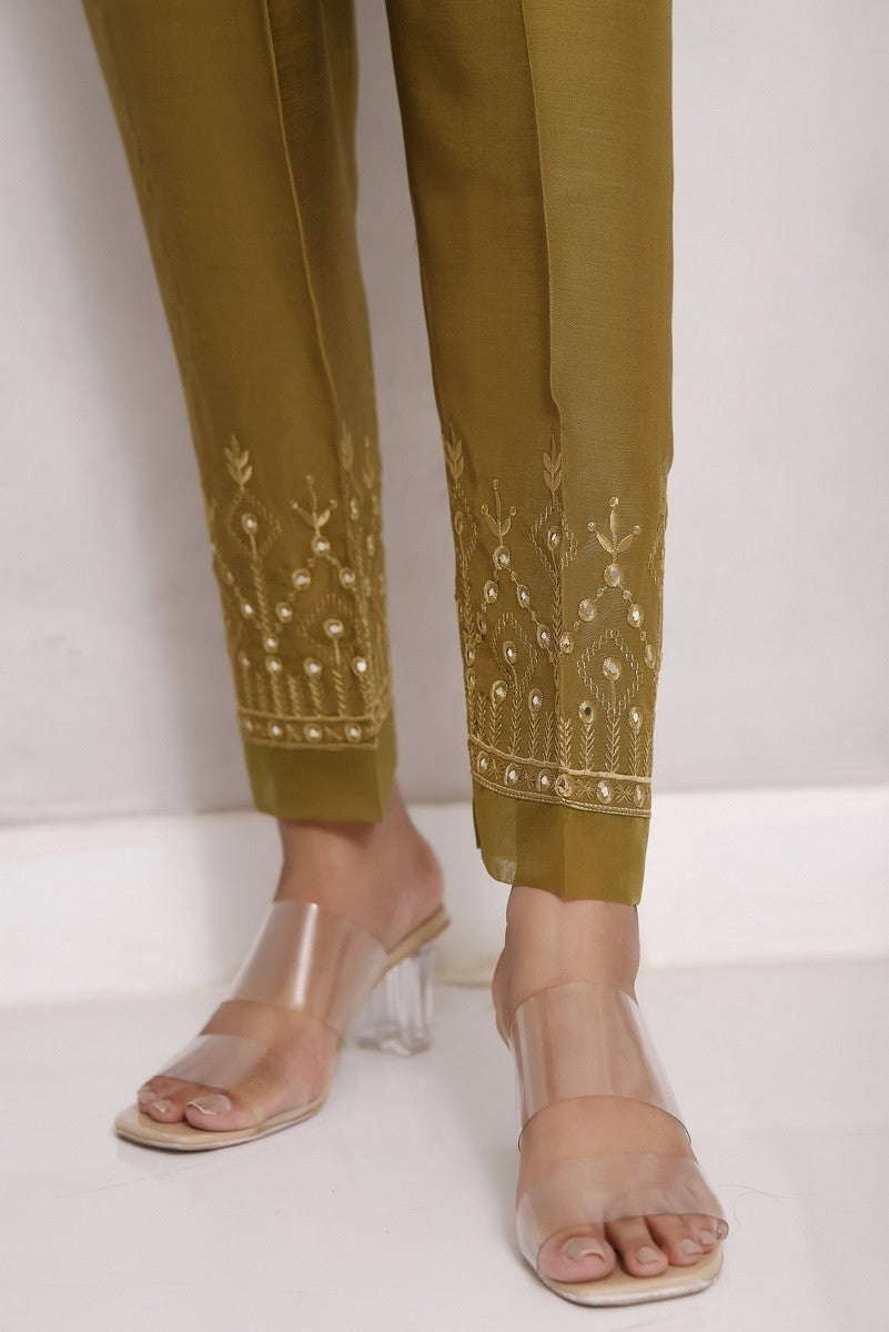 Iris by Sada Bahar Stitched Mirror Work Cotton Silk Trouser Collection'2021-TME-01-Mehandi
