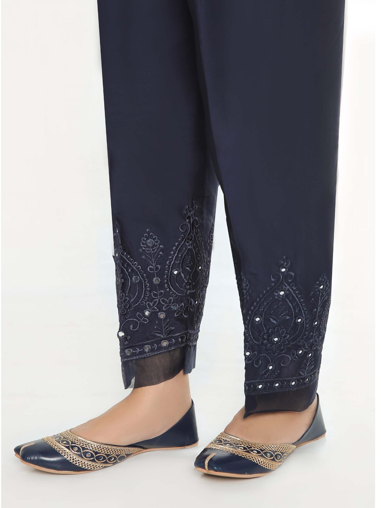 Sada Bahar Stitched Mirror Work Silk Trouser Collection’2021-TRME-01-Blue