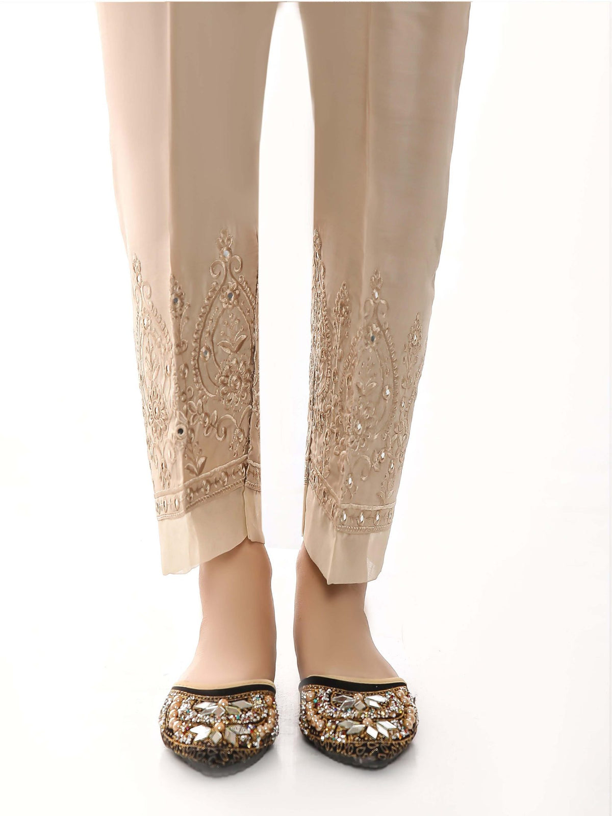Sada Bahar Stitched Mirror Work Silk Trouser Collection’2021-TRME-01-Fawn