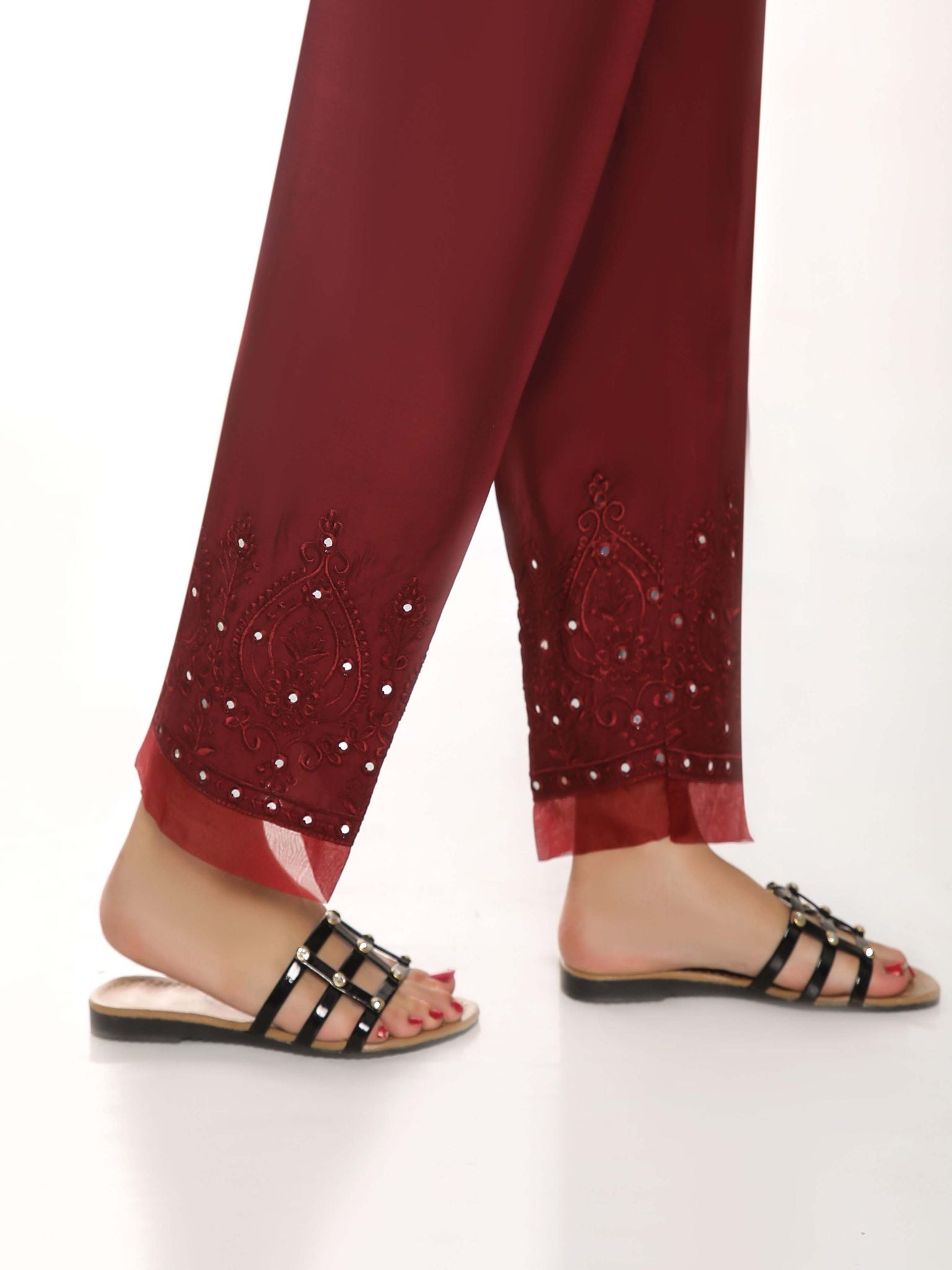 Sada Bahar Stitched Mirror Work Silk Trouser Collection’2021-TRME-01-Maroon