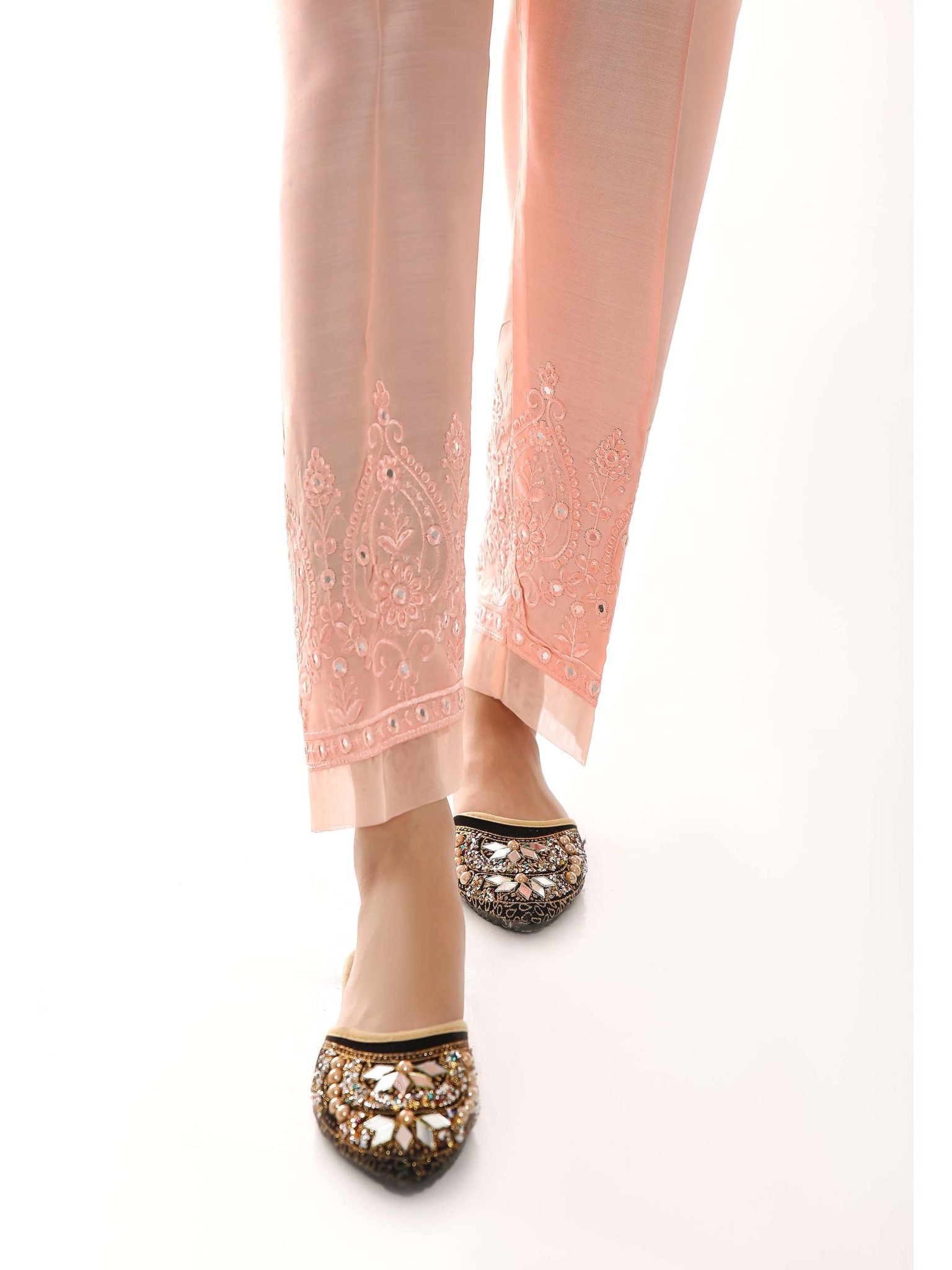 Sada Bahar Stitched Mirror Work Silk Trouser Collection’2021-TRME-01-Peach