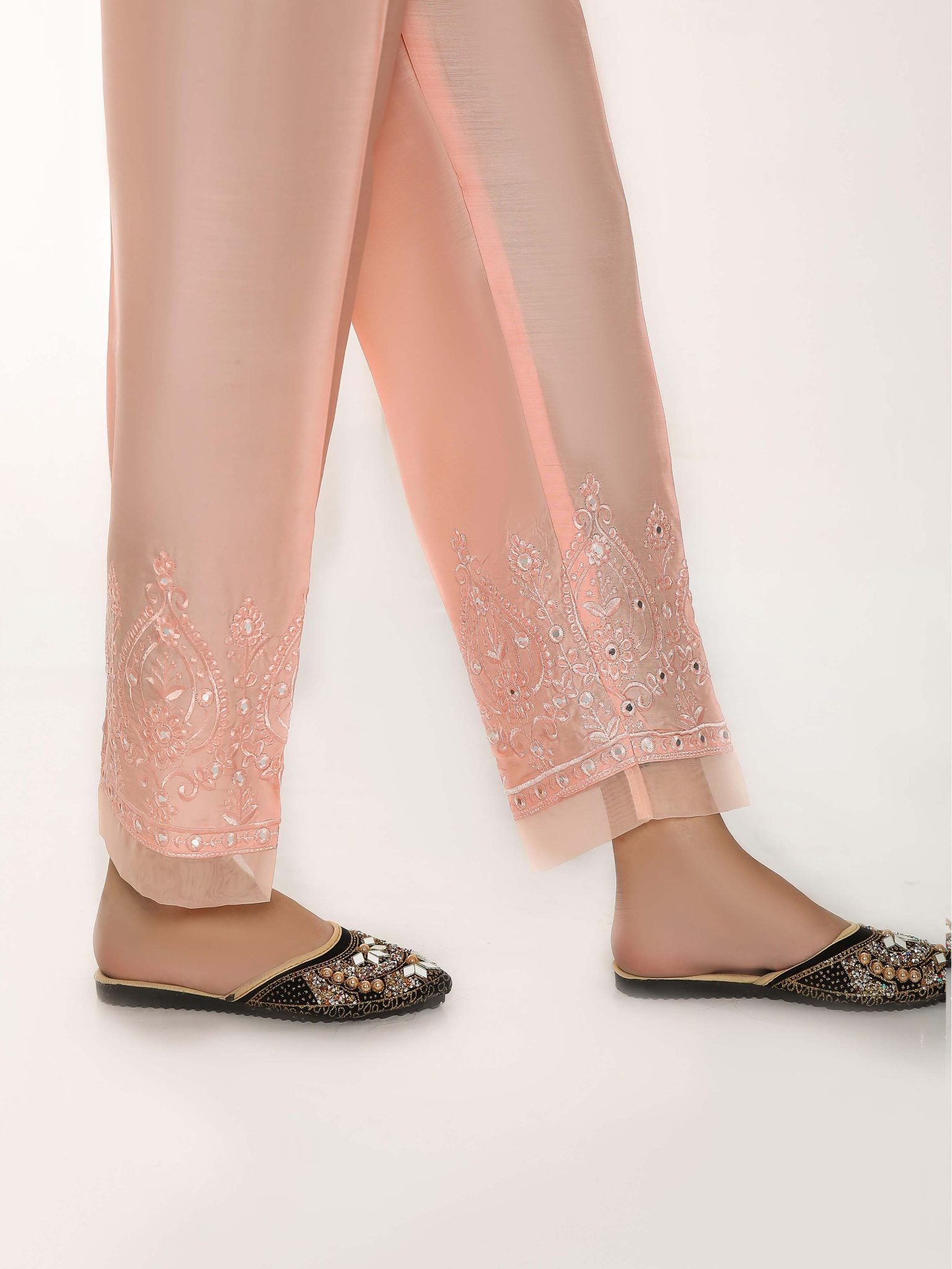 Sada Bahar Stitched Mirror Work Silk Trouser Collection’2021-TRME-01-Peach