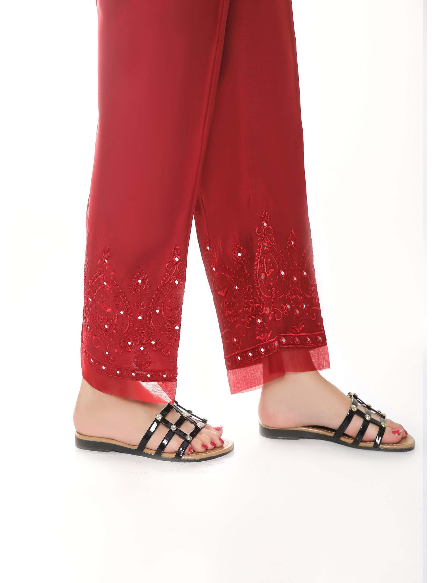 Sada Bahar Stitched Mirror Work Silk Trouser Collection’2021-TRME-01-Red