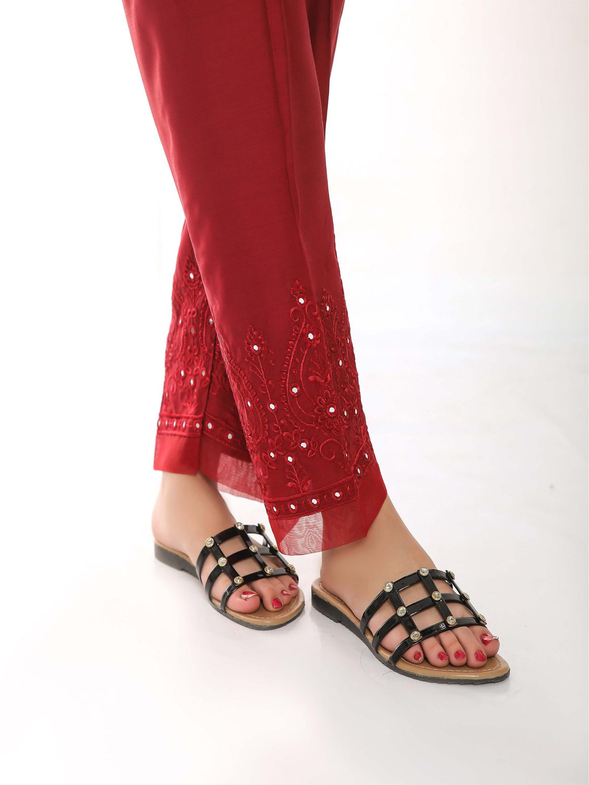 Sada Bahar Stitched Mirror Work Silk Trouser Collection’2021-TRME-01-Red
