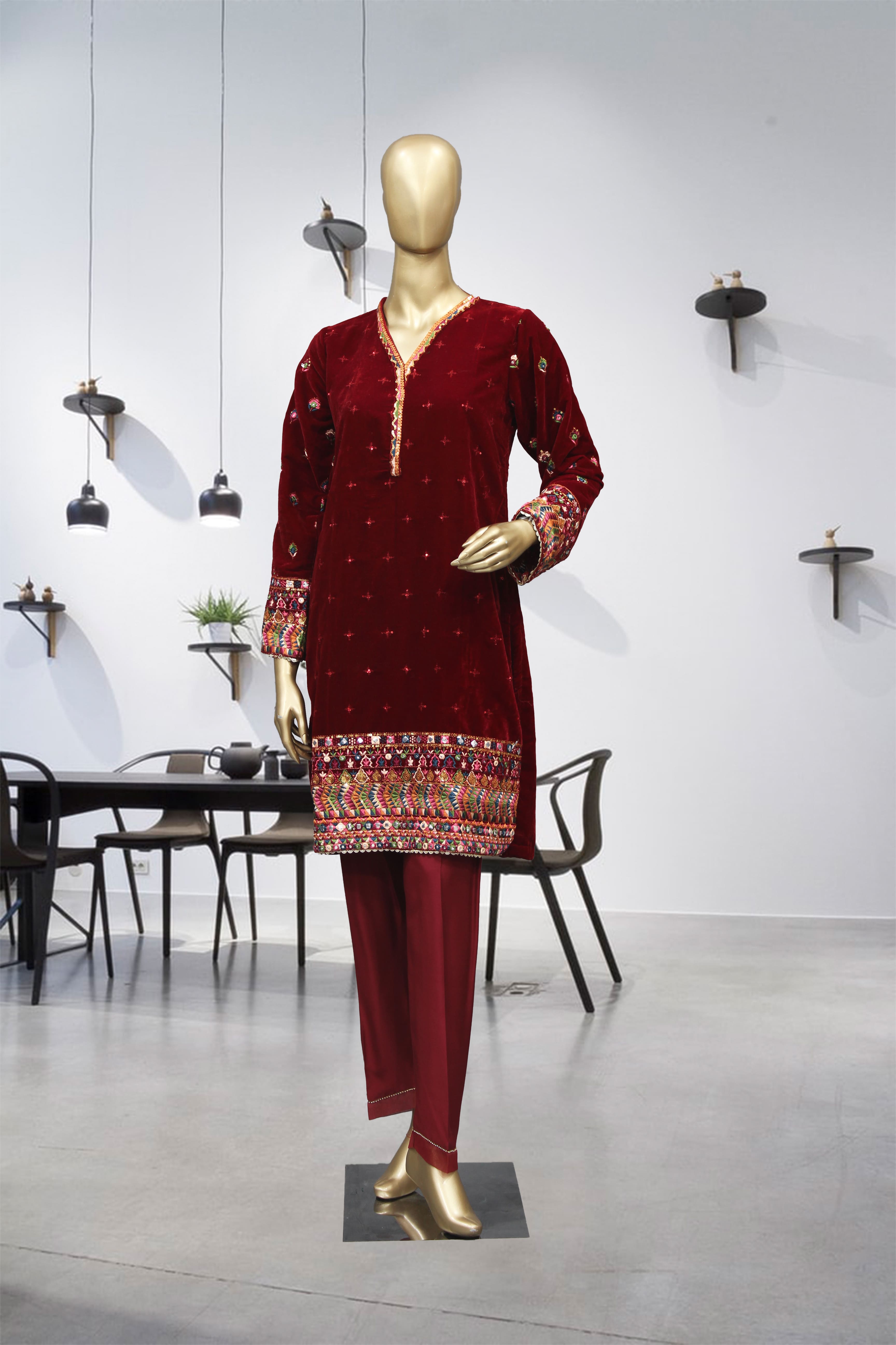 Sada Bahar Stitched Embroidered Velvet Kurti Collection'2021-V-01-Red
