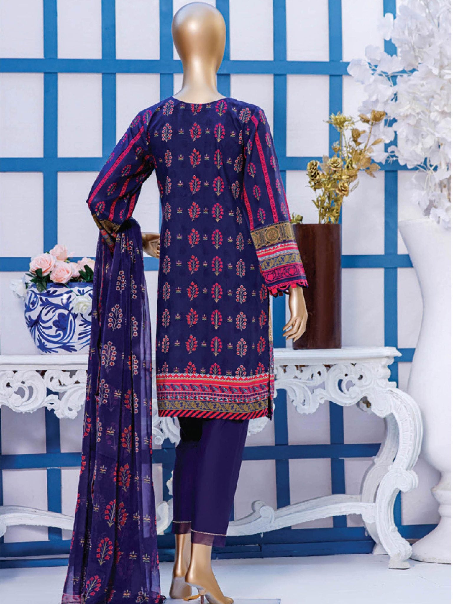 Sada Bahar Stitched 3 Piece Embroidered Viscose Collection'2021-VS-103-N.Blue