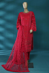 Bin Saeed Stitched 3 Piece Embroidered Chiffon Collection'2023-ZEFC-2008-Maroon