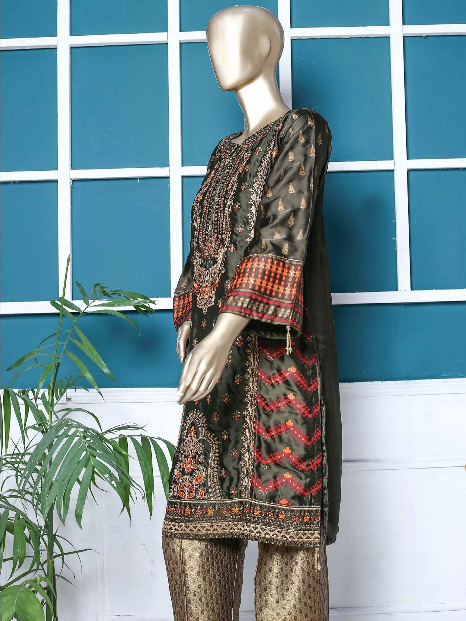 Bin Saeed Embroidered Tunic Silk Stitched Kurti Vol-23 Collection’2021-ZEFS-8002-Mehndi