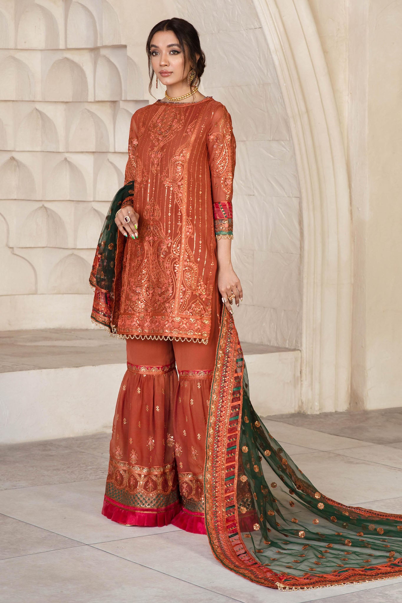 Gulzaar by Zarif Unstitched 3 Piece Festive Chiffon Collection'2022-ZFG-02-Meri Gold